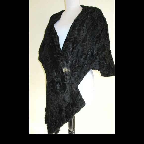 Vintage 1940's Black Broadtail-Persian Lamb Fur Stole Cape - Picture 10 of 15